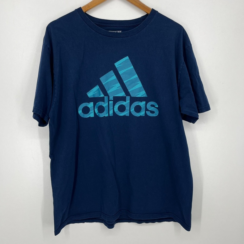 Adidas T-Shirt Men's Size XL Blue Logo Short Sleeve Crew Neck Cotton